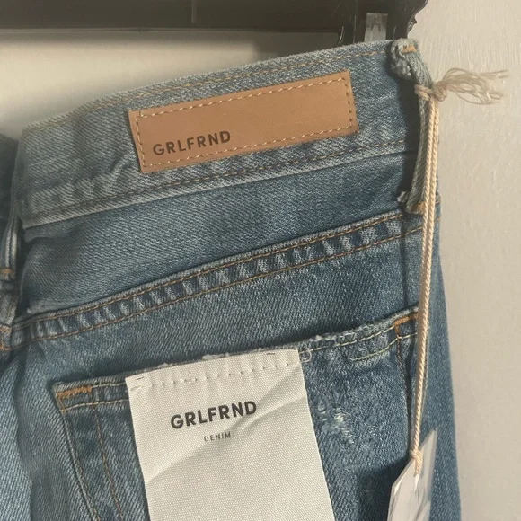 New GRLFRND The Helena Straight Leg Medium Wash Blue Distressed Ankle Denim Jean - Picture 8 of 11